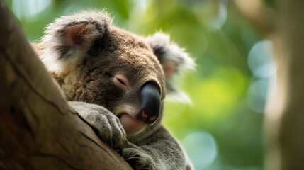 koala bear sleeping on the tree created with Generative AI
