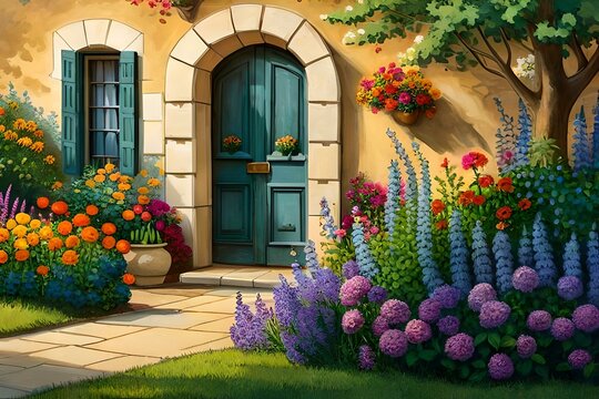 door and flowers Generated Ai