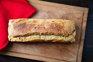 freshly baked banana bread on cloth
