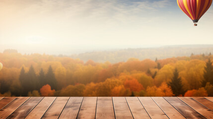 Obraz premium Background with Hot Air Balloons flying through the air. Autumn Day. Space for Text. Generative AI