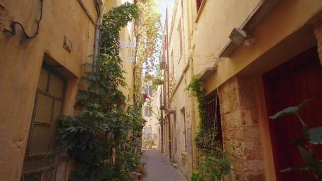 Ancient narrow streets of Crete on a summer day, Greece
