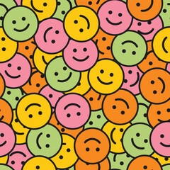 Ton of smiles seamless vector pattern. Retro style colorful fun design. 
