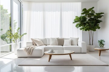 Modern luxury living room | Modern interior living room design | 3d rendering of modern living room with white sofa | Panoramic grey living room ,Generative AI.
