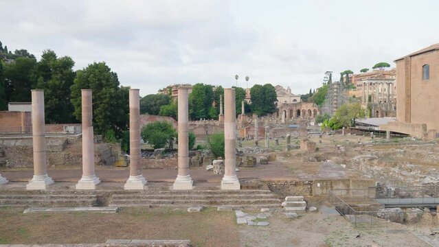 Domus Severiana moving at palaces Palatine Hill in Rome, Italy, popular tourist attraction in city center
