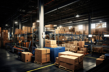 Large warehouse of boxes. Generative AI