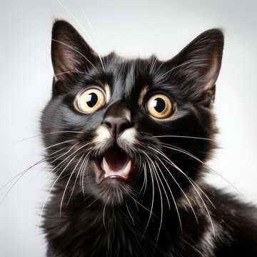 Surprised cat on a white background. AI generative.