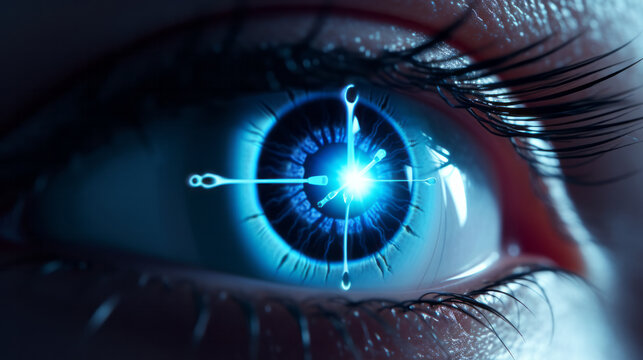 Laser Eye Surgery Concept , Iris Close-up View With Laser Light