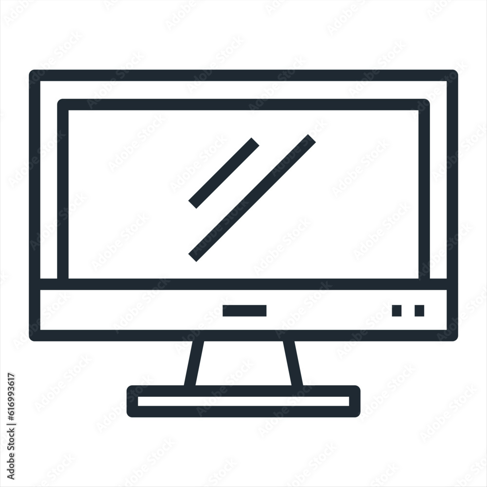 Poster monitor pc, icon computer screen flat style with shadow on white background, stylish vector illustra