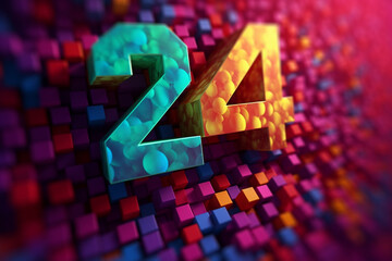 Creative 24 number 3d new year 2024 colorful concept banner design created with generative ai