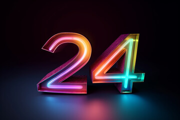 New year 2024 glowing neon sign with 24 numbers created with generative ai