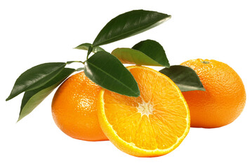 Seedless Mandarin Fruit with Leaves on Transparent PNG Background