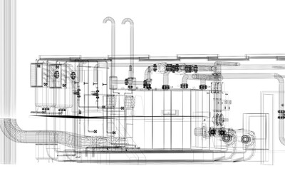 Obraz premium industrial equipment with piping in the factory. 3d rendeing wire frame
