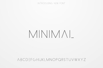 Minimalistic stylish contemporary font. Vector English alphabet. Futuristic simple one line design. Latin letters