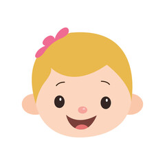 girl child happy face with flower clip on yellow hairs isolated on white background using vector illustration art