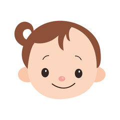 baby boy face logo with cute hairstyle brown hairs isolated on white background using vector illustration art