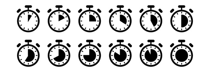 Set of timer, clock flat icon, and time management. Vector. Isolated on white background
