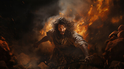 Obraz premium Intense portrait of Samson, highlighting his strength and determination, characters from the Bible Generative AI