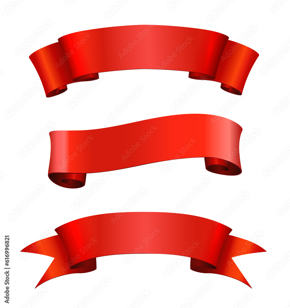 Wall mural set of empty shiny decorative ribbons for your text isolated on transparent background