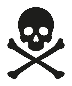 Black skull with crossbones icon - pirate sign, danger warning, poison