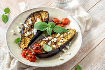 Baked eggplant with tomatoes, garlic and paprika