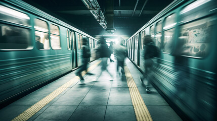 People in subway. Motion blur urban image