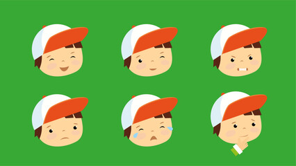 Set of Emotions of a Boy in the cap. Vector illustration