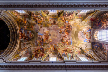 Decorated ceiling of Chiesa di Sant'Ignazio di Loyola (Church of St. Ignatius of Loyola at Campus...