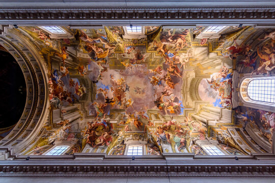 Decorated ceiling of Chiesa di Sant'Ignazio di Loyola (Church of St. Ignatius of Loyola at Campus Martius), Rome, Italy