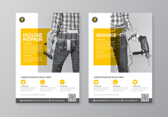 Construction tools cover and back page a4 flyer design template for print