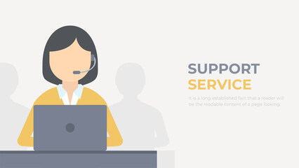 Customer service illustration. Hotline, telephone helpdesk employee advises clients. Flat vector.