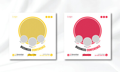 Business webinar invitation design. Webinar and business conference social media post template. Online webinar social media post template. Business conference banner template. Online live webinar.