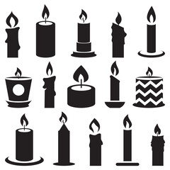 Black candle icon collection. Set of candle icons