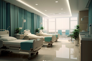 hospital room beds and modern equipment