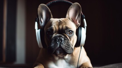 Rhythmic Joyride: Dog in Headphones Cruises along Musical Highways