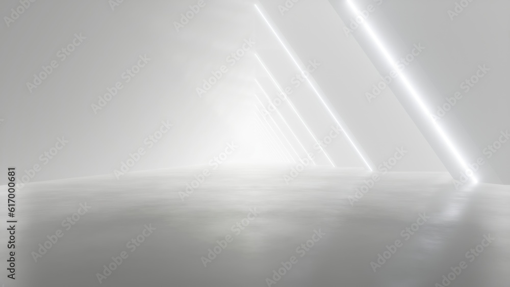 Poster 3d rendering of white abstract sci-fi tunnel, futuristic spaceship corridor.