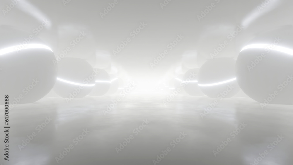 Aufkleber 3d rendering of white abstract sci-fi tunnel, futuristic spaceship corridor.