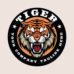 aggressive roaring tiger colorful badge design