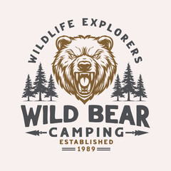 aggressive wild bear and pine trees, camping or outdoor design
