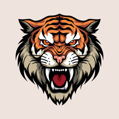 aggressive roaring tiger head vector illustration