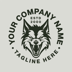 aggressive dog balking emblem in monochrome style