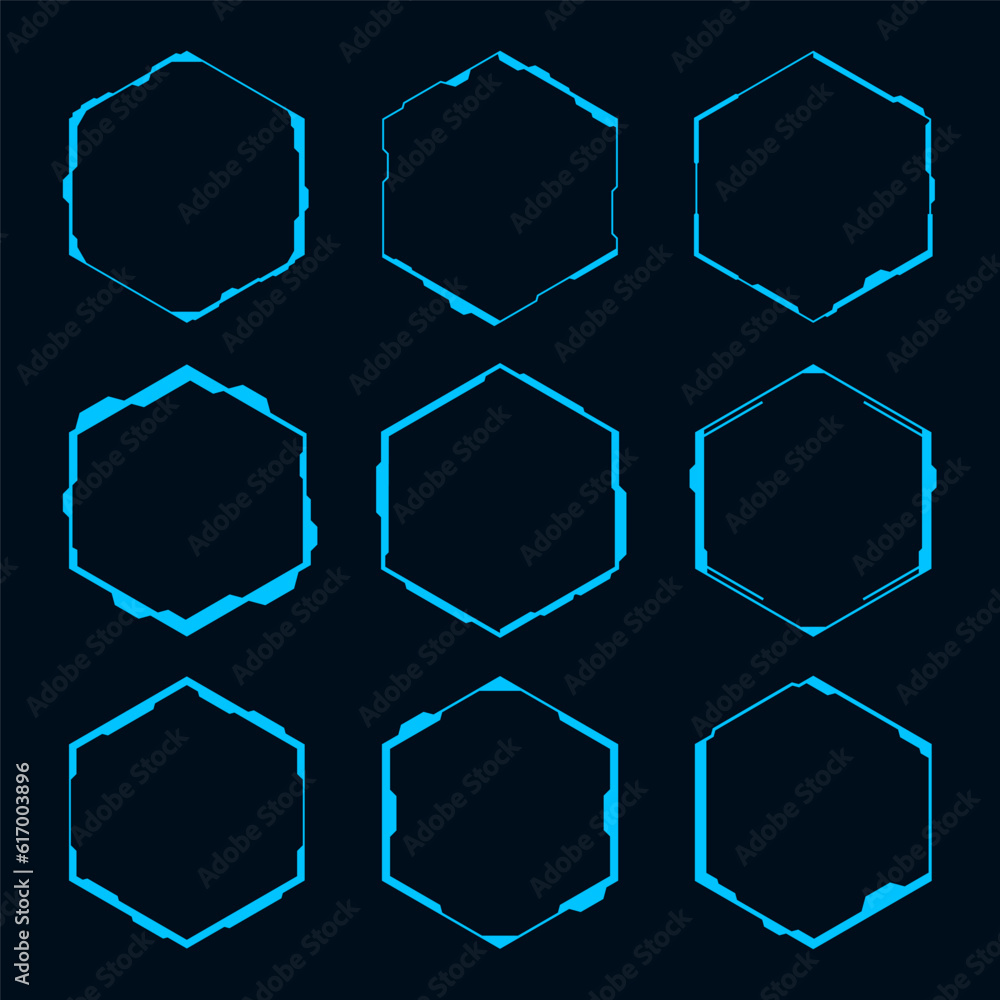 Poster vector hud technology futuristic hexagon frame element.