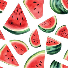 Watercolor watermelon pattern watercolor for print design. Vector botanical illustration. Cartoon colorful style. Summer texture.