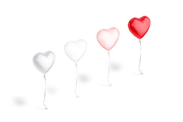 Fototapeta na wymiar Blank silver, transparent, red, pink heart balloon flying mockup, isolated