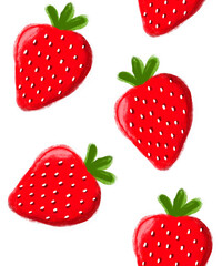 Simple Seamless Pattern with Hand Drawn Straberries. Infantile Style Endless Design With Red Strawberries. Summer Fruits Print ideal for Fabric, Wrapping Paper, Textile. 