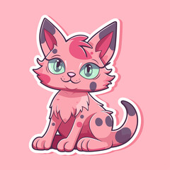 Vector So cute cat with big eyes Isolated sticker illustration Childish design print on t-shirt and etc funny happy kitten fairy tale cat sorceress anime style cool and trendy
