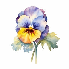 Soft and dreamy watercolor depiction of a pansy flower