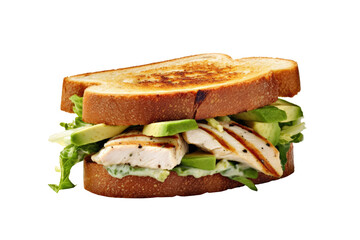 Sandwich grilled chicken with green vegetables salad on transparent background for healthy food concept. Generative Ai