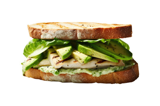 Sandwich grilled chicken with green vegetables salad on transparent background for healthy food concept. Generative Ai