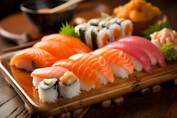 roll seafood fish sushi rice meal japan food japanese set. Generative AI.