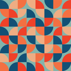 Retro seamless pattern, bauhaus abctract geometric 60s color background